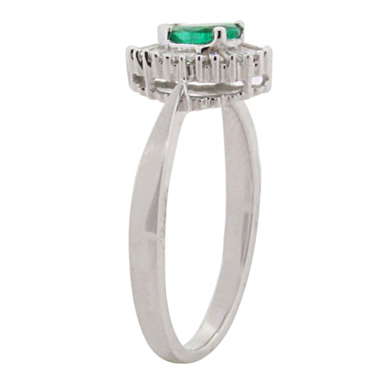 Emerald Diamond Engagement Ring 14Kt White Gold