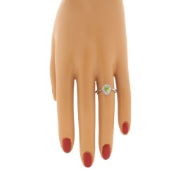 Pear Shaped Peridot Baguette Diamond Ring 14Kt White Gold