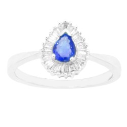 Blue Sapphire and Diamond Ring 14Kt White Gold