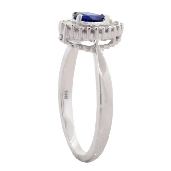 Blue Sapphire and Diamond Ring 14Kt White Gold