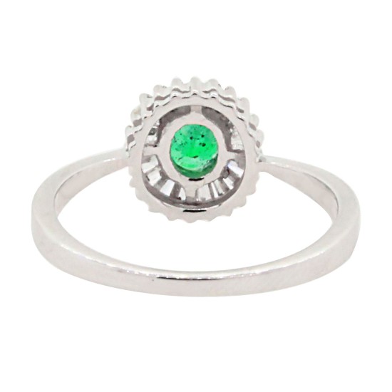 Genuine Emerald Diamond Engagement Ring 14Kt White Gold