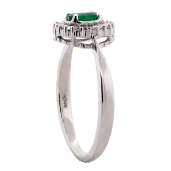 Genuine Emerald Diamond Engagement Ring 14Kt White Gold