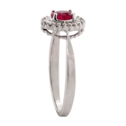 Ruby and Diamond Halo Engagement Ring 14Kt White Gold