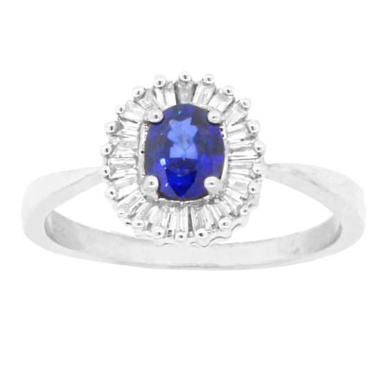 Natural Sapphire Diamond Engagement Ring 14Kt White Gold