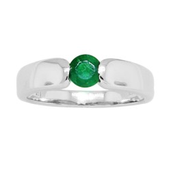 Genuine Emerald Birthstone Band Ring in Sterling Silver