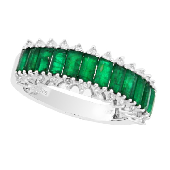 Genuine Emerald Diamond Baguette Band 14Kt White Gold