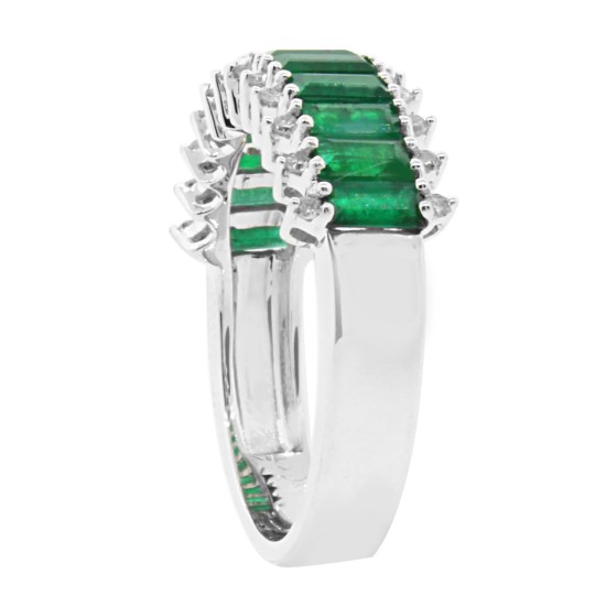 Genuine Emerald Diamond Baguette Band 14Kt White Gold