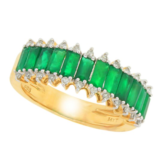 Natural Emerald Diamond Baguette Band 14Kt Yellow Gold