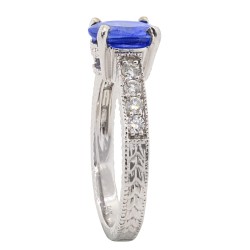 Natural Sapphire Diamond Engagement Ring in 14Kt White Gold