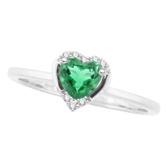 Genuine Emerald Diamond Heart Ring 10Kt White Gold