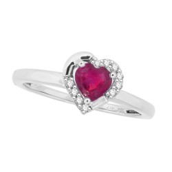 Genuine Ruby Diamond Heart Ring 10Kt White Gold
