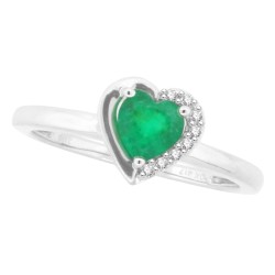 Genuine Emerald Diamond Heart Ring 10Kt White Gold