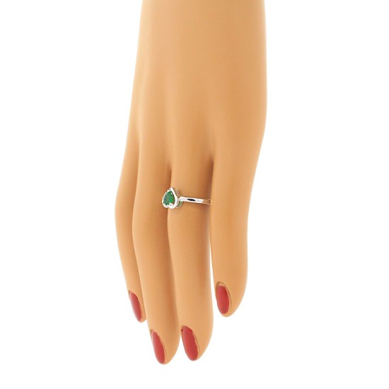 Genuine Emerald Diamond Heart Ring 10Kt White Gold