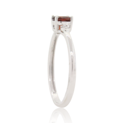 Three Stone Garnet Diamond Ring 10Kt White Gold