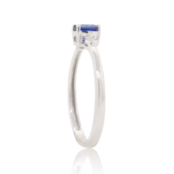 Three Stone Genuine Sapphire Diamond Ring 10Kt White Gold