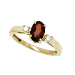 Garnet and Diamond Three Stone Ring in 10kt Yellow Gold