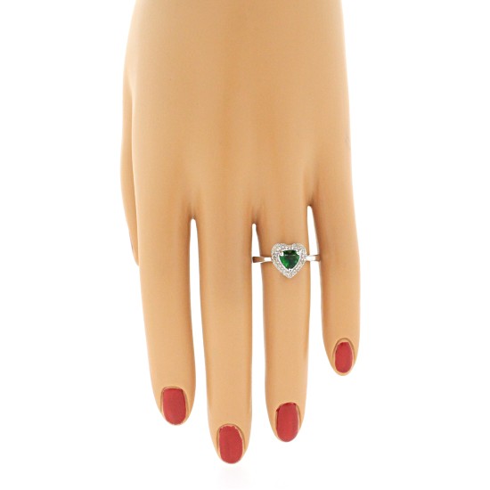  Sterling Silver Lab Created Emerald Diamond Heart Ring
