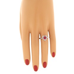 Lab Created Ruby and Diamond Heart Ring in Sterling Silver