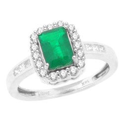 Emerald Cut Emerald Diamond Halo Engagement Ring 14Kt Gold