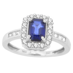 Emerald Cut Sapphire Diamond Engagement Ring 14Kt Gold