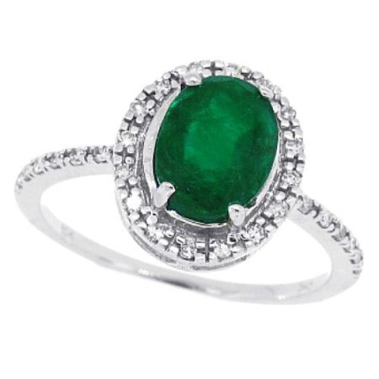 Emerald Diamond Halo Engagement Ring 10Kt White Gold