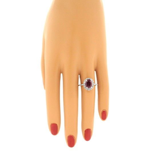 14Kt White Gold Ruby Diamond Halo Engagement Ring Oval