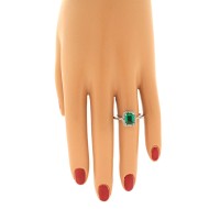 Sterling Silver Emerald Cut Lab Created Emerald Diamond Ring