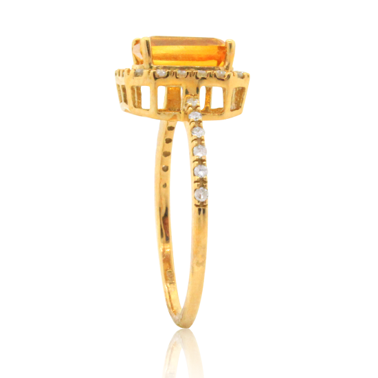 Emerald Cut Citrine and Diamond Halo Ring in 10kt Yellow Gold