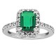 Sterling Silver Emerald Cut Lab Created Emerald Diamond Ring