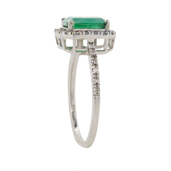 Emerald Cut Emerald Diamond Engagement Ring 14Kt White Gold