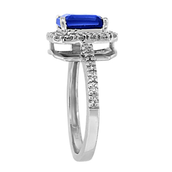 Emerald Cut Sapphire Diamond Ring 18Kt White Gold (FGH/VS)