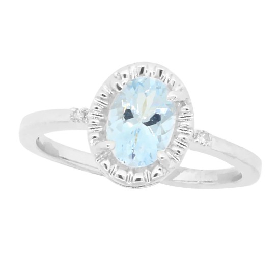 Aquamarine and Diamond Three Stone Ring 14Kt White Gold