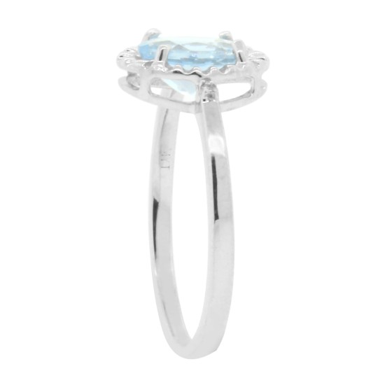 Aquamarine and Diamond Three Stone Ring 14Kt White Gold