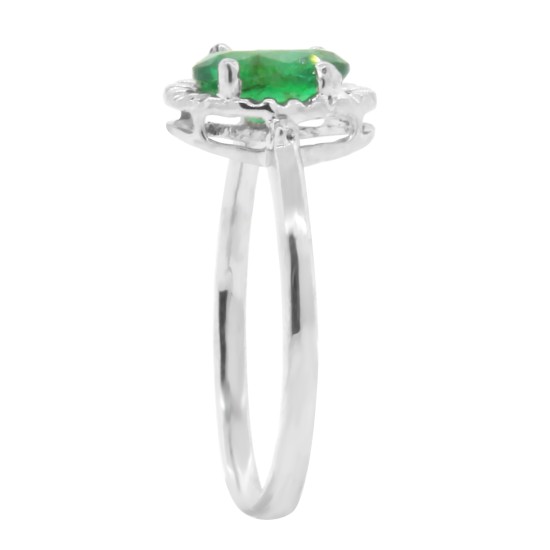 Natural Emerald Diamond Three Stone Ring 14Kt White Gold