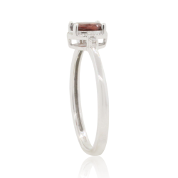 Three Stone Garnet and Diamond Ring 10Kt White Gold