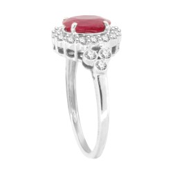 Ruby Diamond Halo Engagement Ring 14Kt Gold July Birthstone