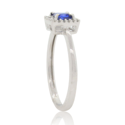 Princess Cut Genuine Sapphire Diamond Ring 10kt White Gold