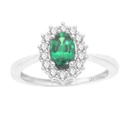 14Kt White Gold Emerald Diamond Halo Engagement Ring 