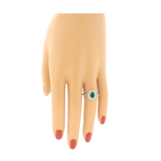 14Kt White Gold Emerald Diamond Halo Engagement Ring 