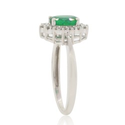 14Kt White Gold Emerald Diamond Halo Engagement Ring 