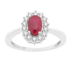 Natural Ruby and Diamond Engagement Ring 14Kt White Gold 