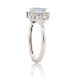 Emerald Cut Aquamarine Diamond Right Hand Ring 10Kt Gold 