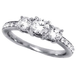 Women's Three Stone Engagement Ring CZ Sterling Silver 