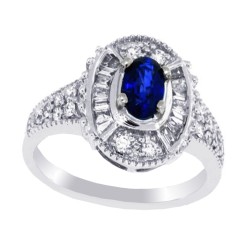 Blue Sapphire Diamond Engagement Ring in 14Kt White Gold