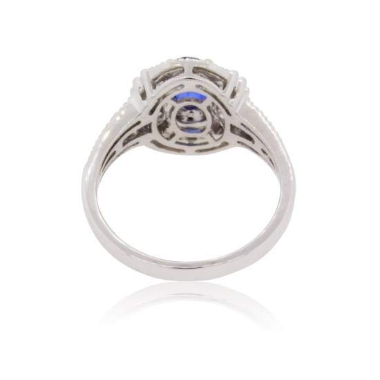 Blue Sapphire Diamond Engagement Ring in 14Kt White Gold