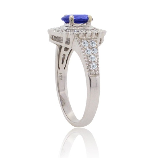 Blue Sapphire Diamond Engagement Ring in 14Kt White Gold