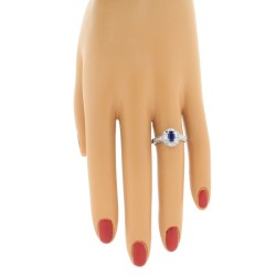 Genuine Sapphire Diamond Engagement Ring 14Kt White Gold
