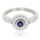 Sapphire and Diamond Halo Ring 14Kt White Gold Channel Set 