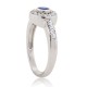 Sapphire and Diamond Halo Ring 14Kt White Gold Channel Set 