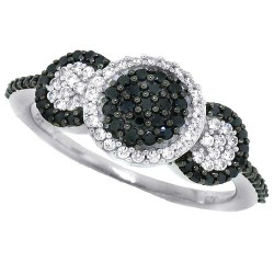 Black and White CZ Cluster Fashion Ring Sterling Silver 